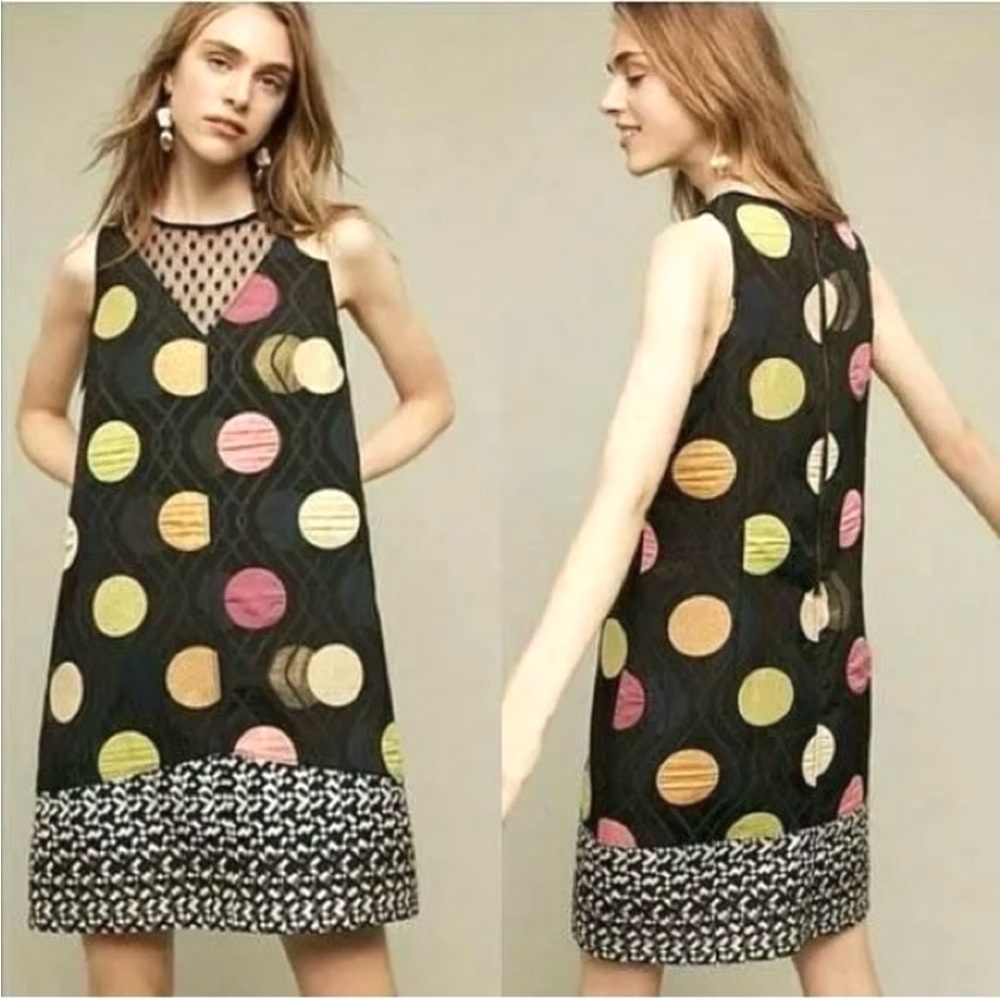 Anthropologie Maeve Jacquard Mesh Polka Dot Shift Dress
